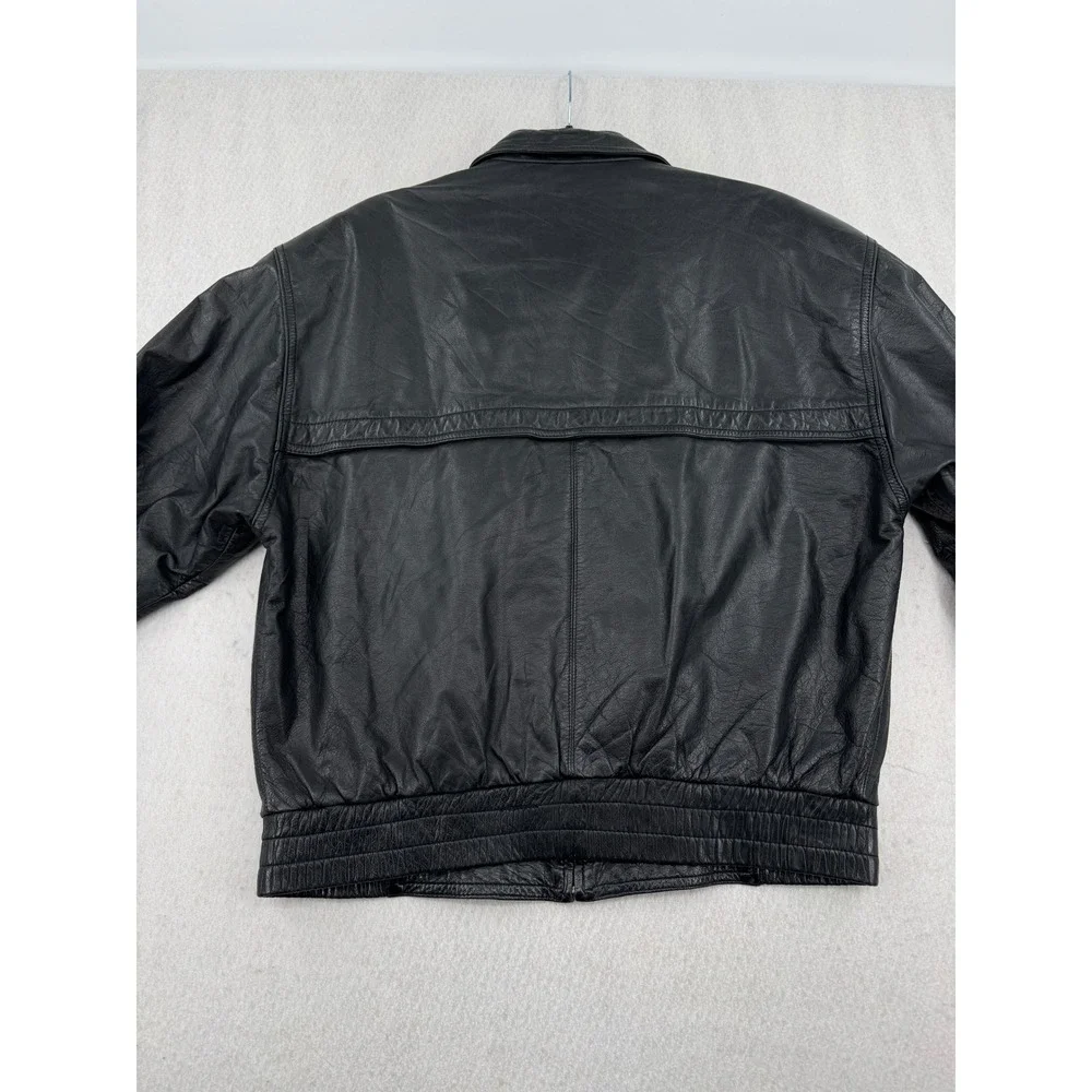 Vintage Luis Alvear Black Genuine Leather Bomber Jacket Men Medium Made in Korea